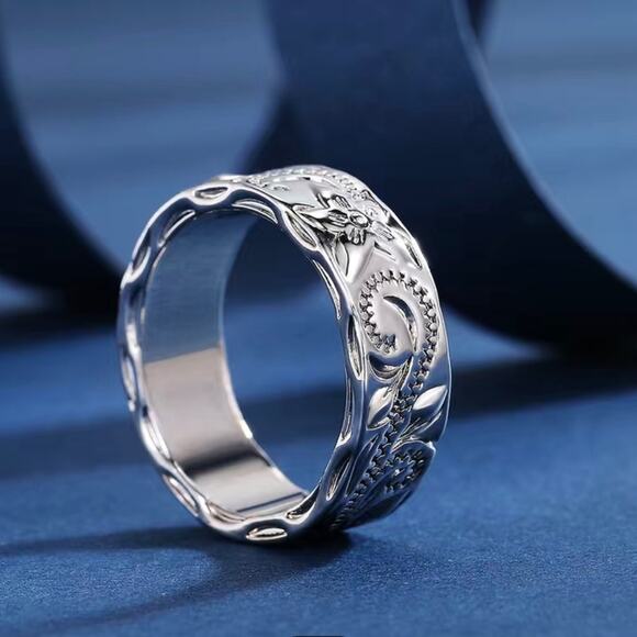 925 Silver Plated Hand Carved Leaf Filigree Ring Size 8 - Picture 3 of 5